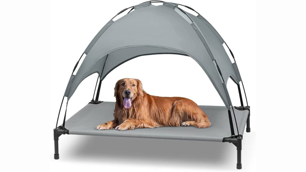 benefits of elevated dog bed - Heeyoo Elevated Dog Bed with Canopy, Outdoor Dog Cot